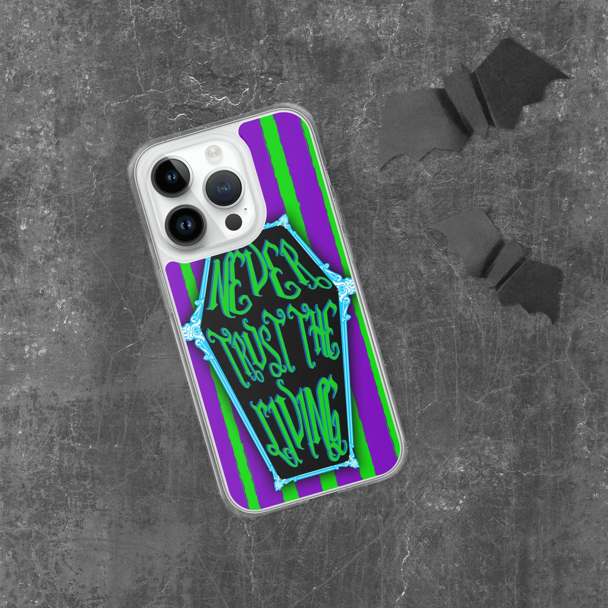 Never Trust the Living Coffin Stripe iPhone Case