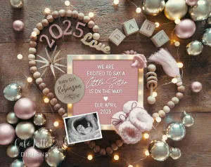 New Years Baby Girl Digital Gender Reveal - Heart Gold Ornaments -Sister