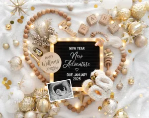 New Years Digital Baby Announcement - Gold Heart - Adventure