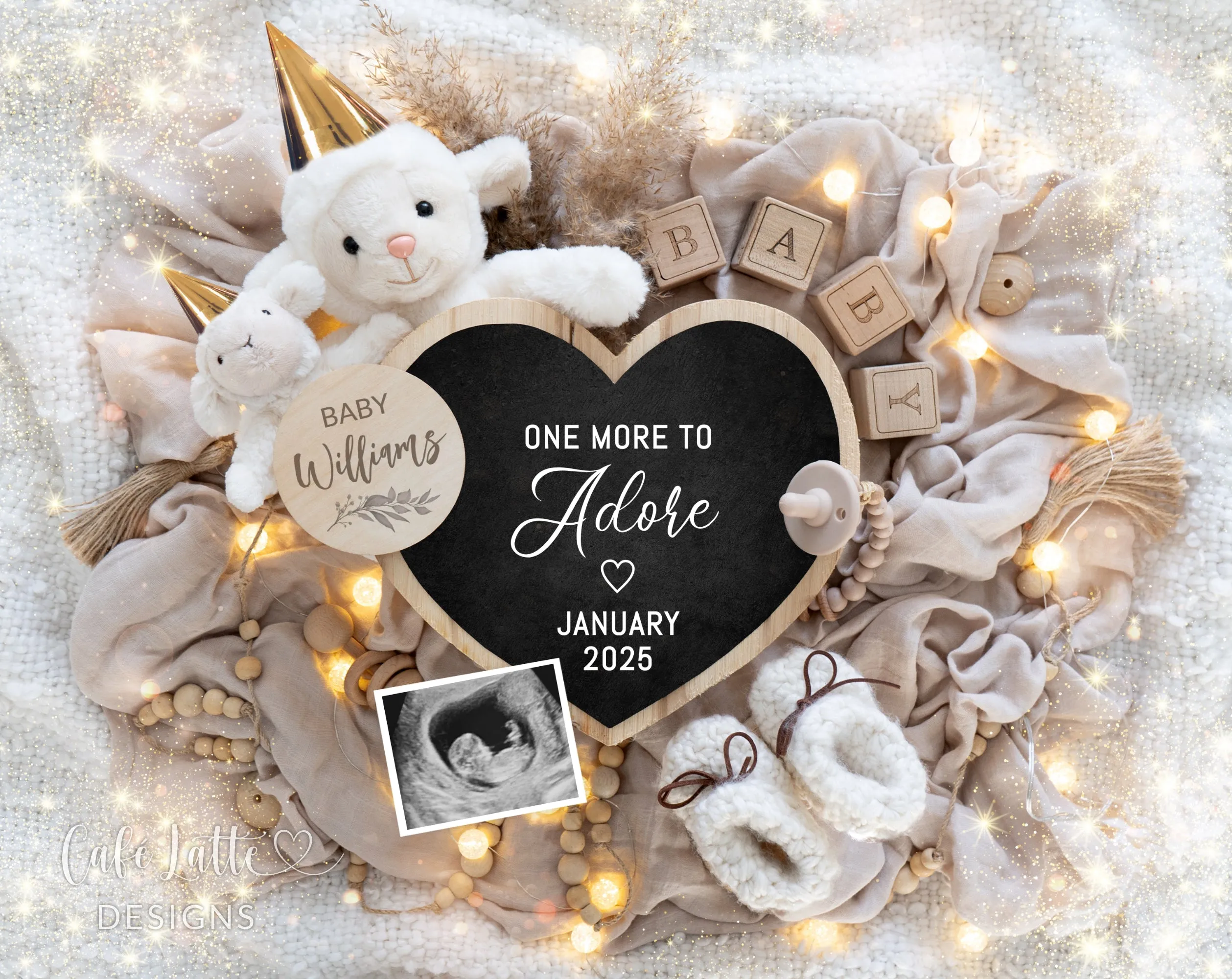 New Years Digital Baby Announcement - Mama and Baby Lamb - Adore