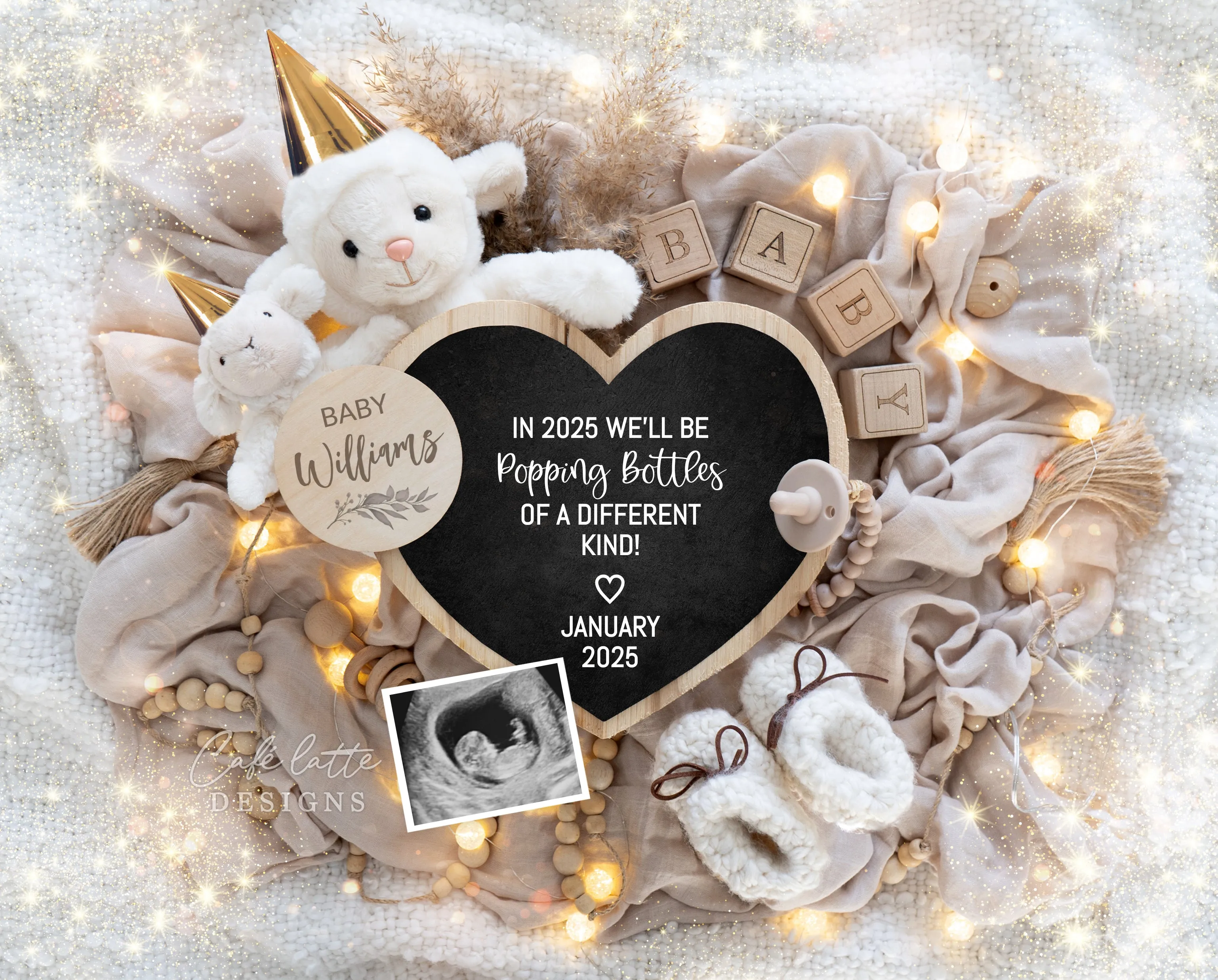 New Years Digital Baby Announcement - Mama and Baby Lamb - Popping