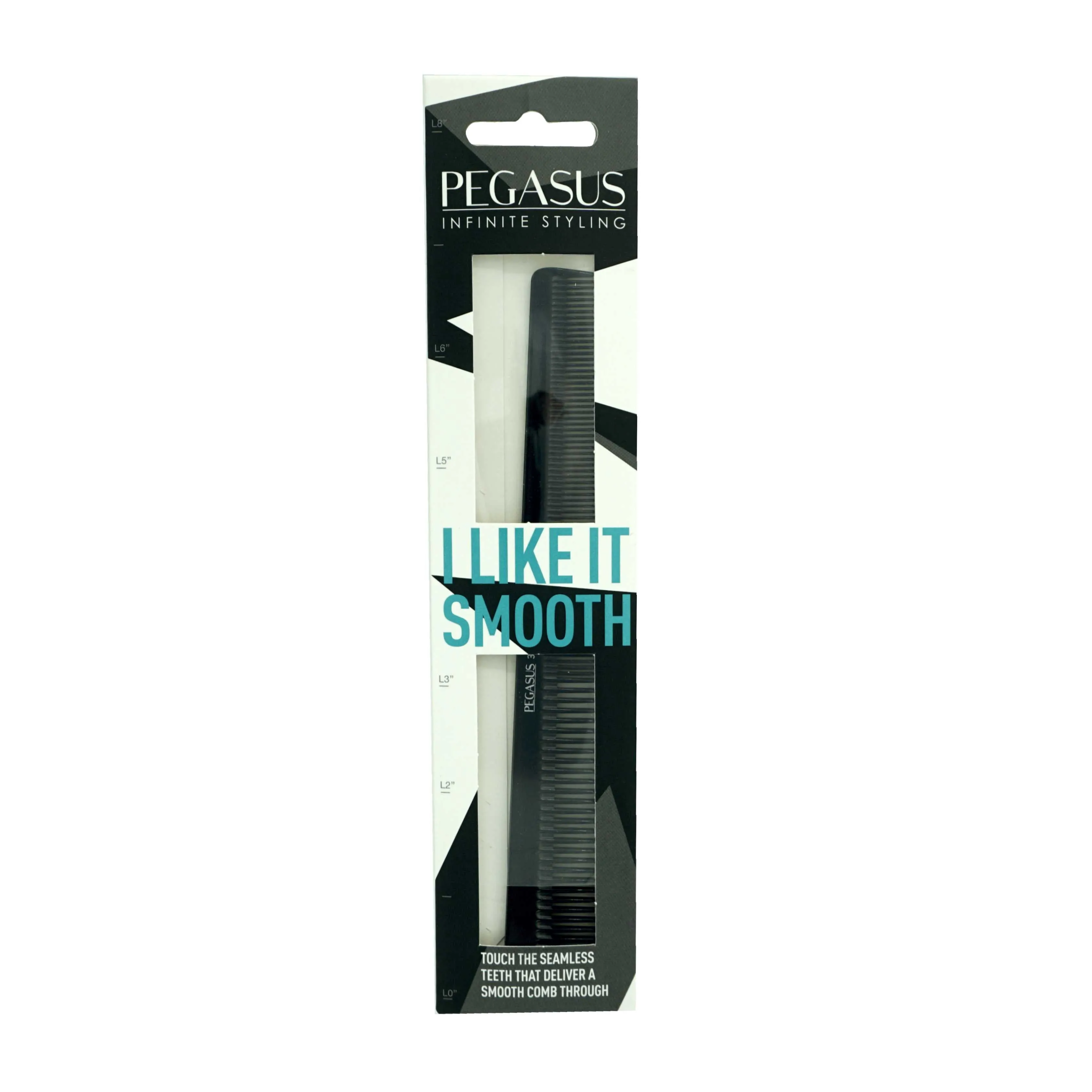 Pegasus 303, 6.5in Hard Rubber Heavy Barber Comb, Handmade, Seamless, Smooth Edges, Anti Static, Heat and Chemically Resistant, Wet Hair, Everyday Grooming Comb | Peines de goma dura - Black