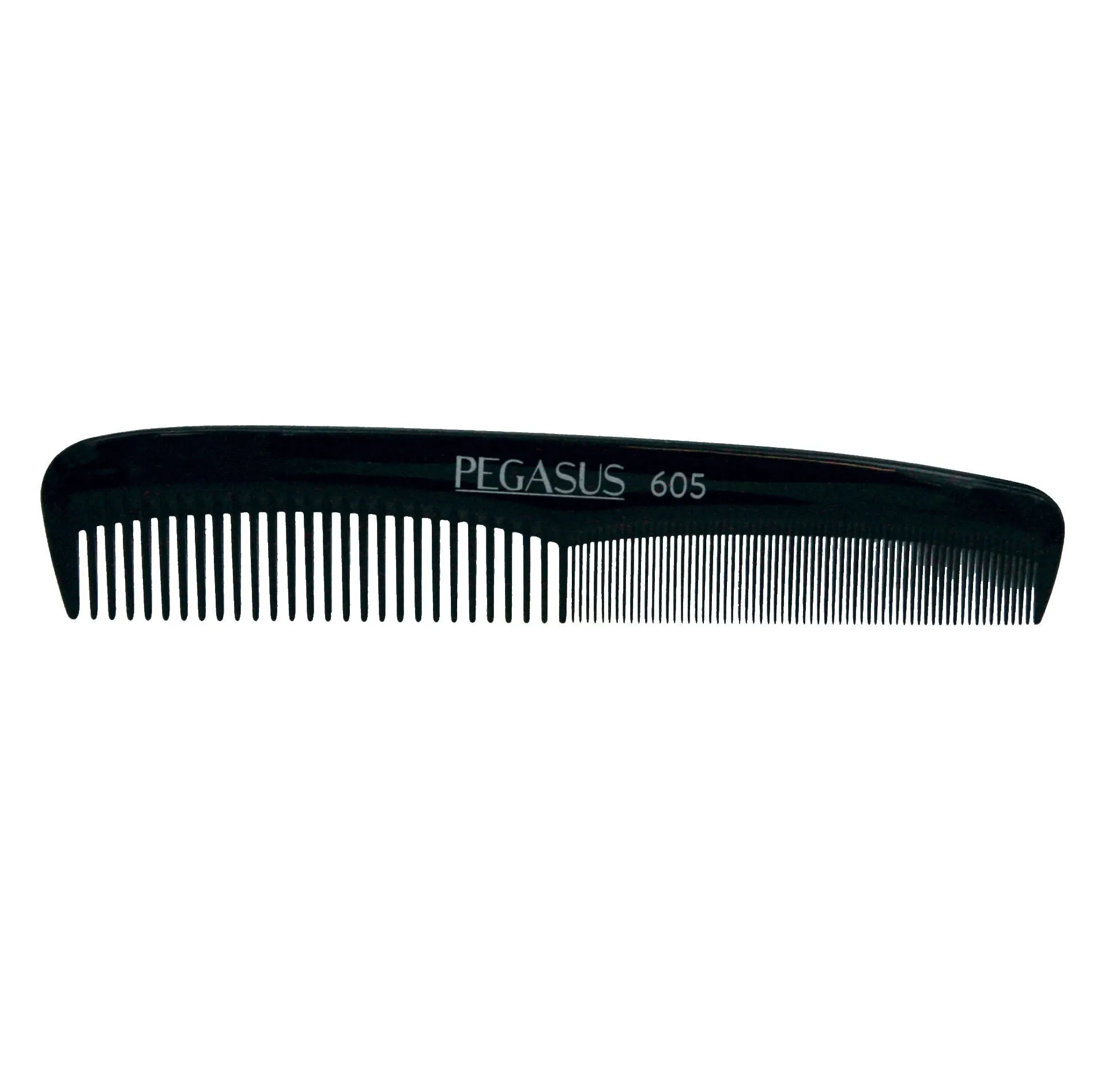Pegasus 605, 7in Hard Rubber Styling Comb with Extra Fine Teeth,  Seamless, Smooth Edges, Anti Static, Heat and Chemically Resistant, Portable Pocket Purse Dresser Comb | Peines de goma dura - Black