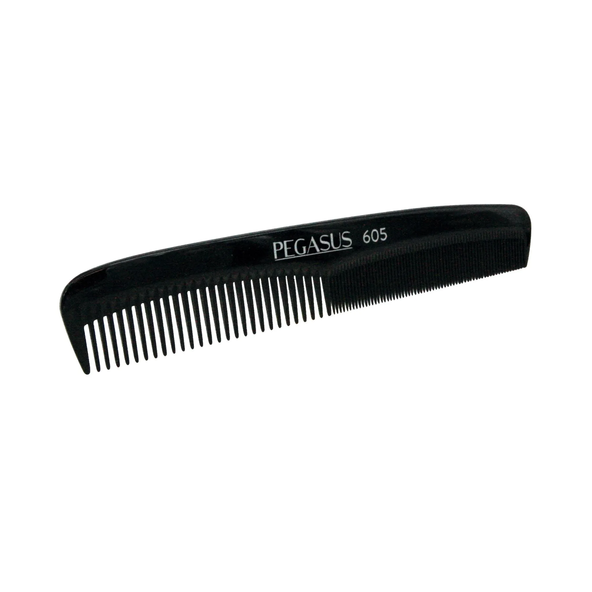 Pegasus 605, 7in Hard Rubber Styling Comb with Extra Fine Teeth,  Seamless, Smooth Edges, Anti Static, Heat and Chemically Resistant, Portable Pocket Purse Dresser Comb | Peines de goma dura - Black