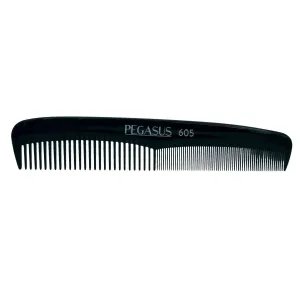 Pegasus 605, 7in Hard Rubber Styling Comb with Extra Fine Teeth,  Seamless, Smooth Edges, Anti Static, Heat and Chemically Resistant, Portable Pocket Purse Dresser Comb | Peines de goma dura - Black