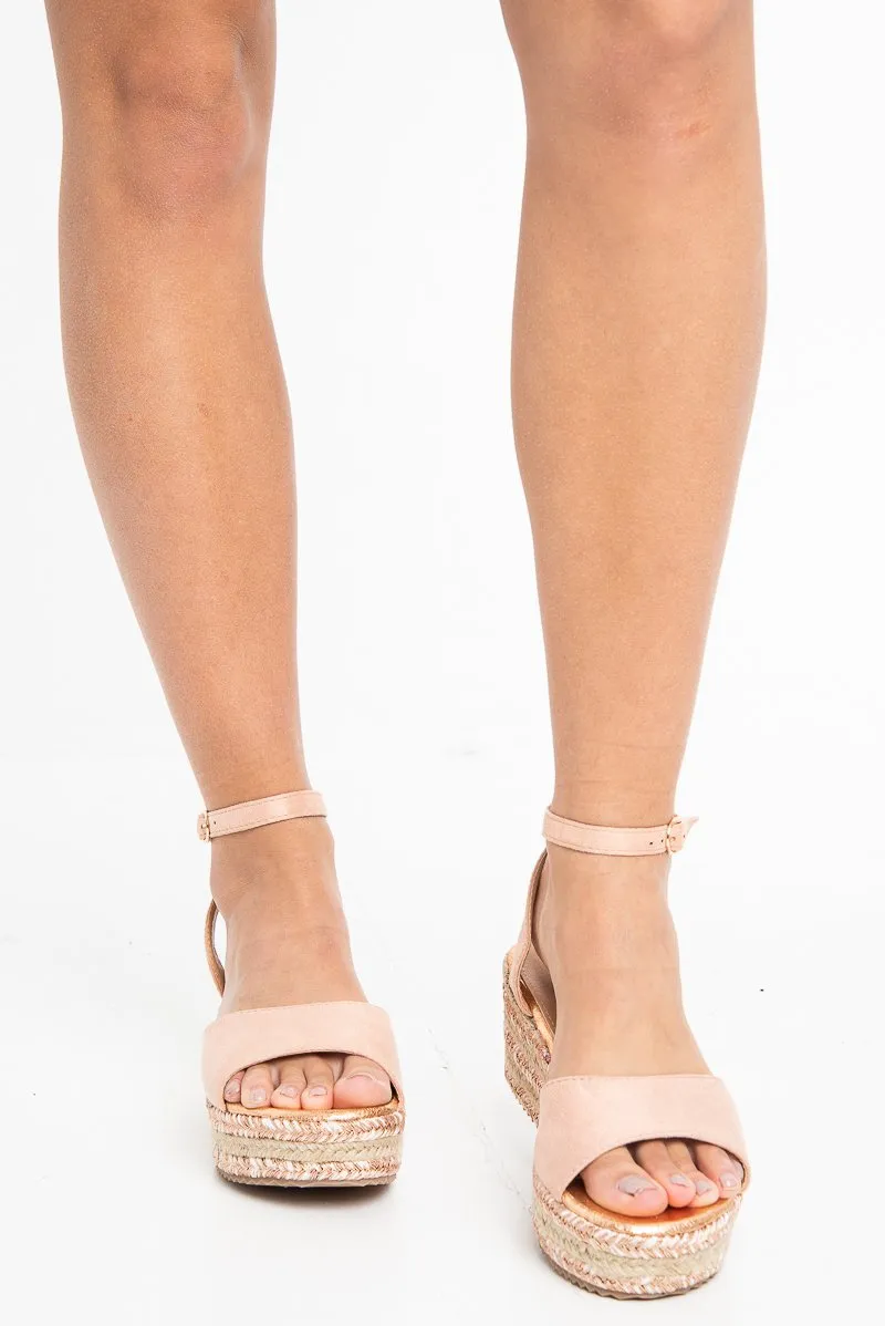 Pink Faux Suede Metallic Insert Wedges - Marykate