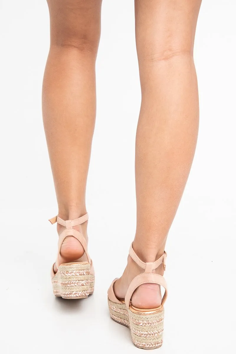 Pink Faux Suede Metallic Insert Wedges - Marykate
