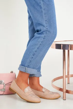 Pink Shimmer Snake Effect Front Loafers - Tammy