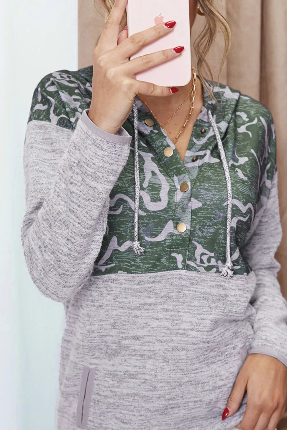 Plaid Splicing Pocketed Hoodie