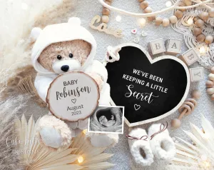 Pregnancy Announcement Digital Reveal With Bear, Baby Announcement Social Media