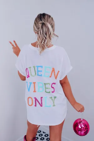 Queen Vibes Only Sequin Patch T-Shirt - White