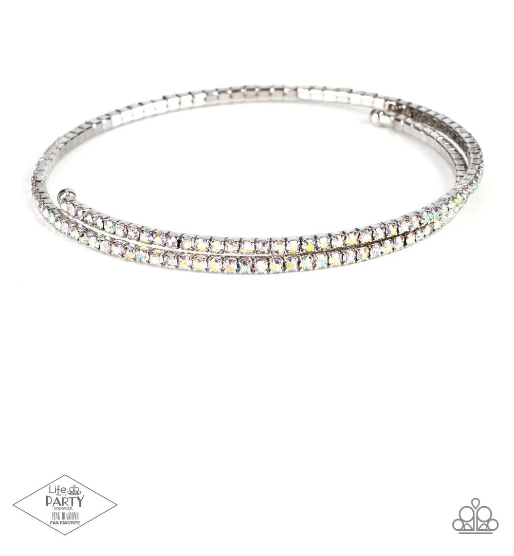 "Sleek Sparkle" Silver & Iridescent Faceted Rhinestone Flexible COIL Bracelet