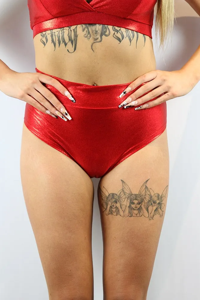 Rarr Mid Waisted Brazil Scrunchie Bum Shorts - Jade Sparkle