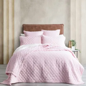 Renee Taylor Cavallo Stone washed French Linen Quilted Bed Coverlet Set - Rose