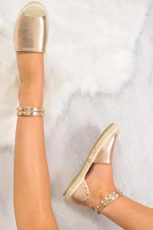 Rose Gold Metallic Studded Espadrilles - Hartley