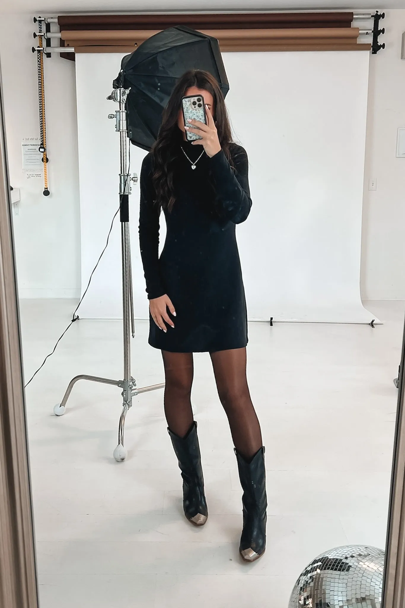 Sadie & Sage Hustle Long Sleeve Black Mock Neck Dress