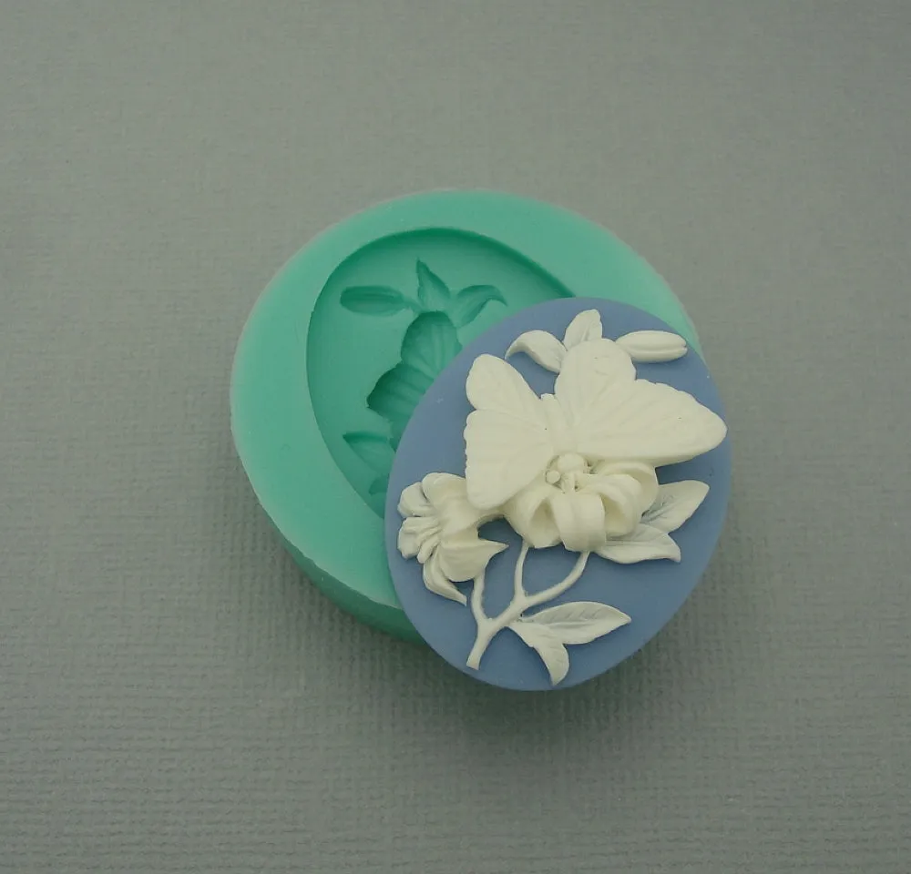 Silicone Mold  Butterfly on White Flower Flexible  for Crafts, Jewelry, Resin, Polymer Clay.