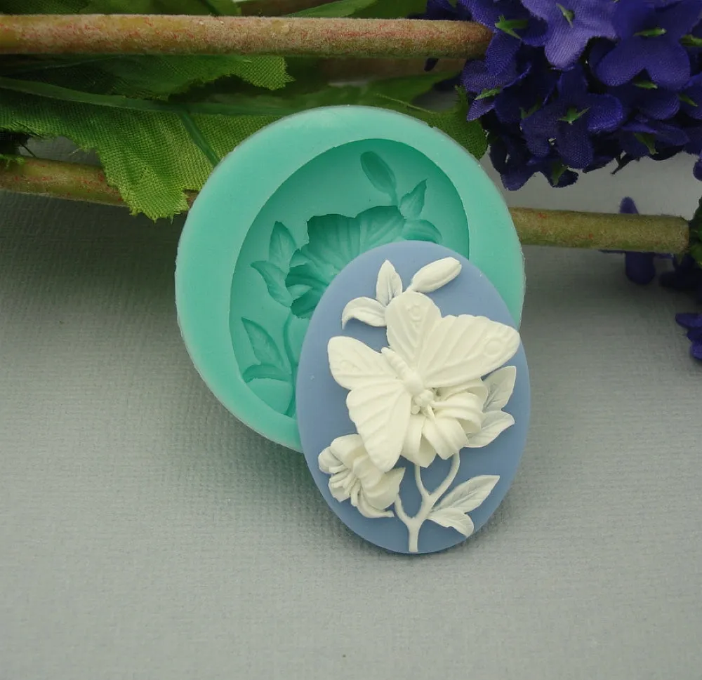 Silicone Mold  Butterfly on White Flower Flexible  for Crafts, Jewelry, Resin, Polymer Clay.