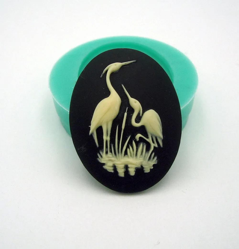 Silicone Mold   Cranes Cameo  Flexible  for Crafts, Resin,  Clay.