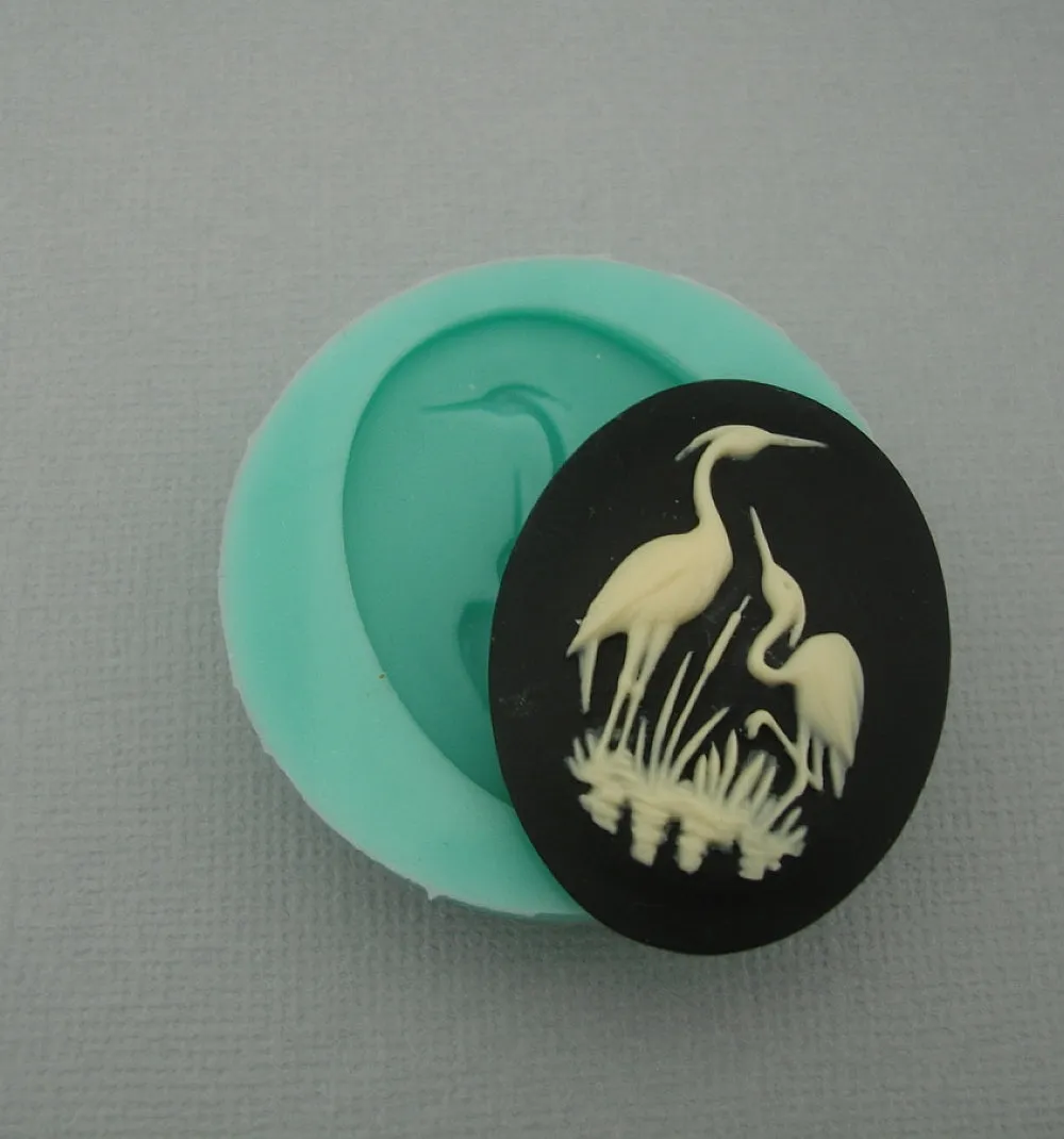 Silicone Mold   Cranes Cameo  Flexible  for Crafts, Resin,  Clay.