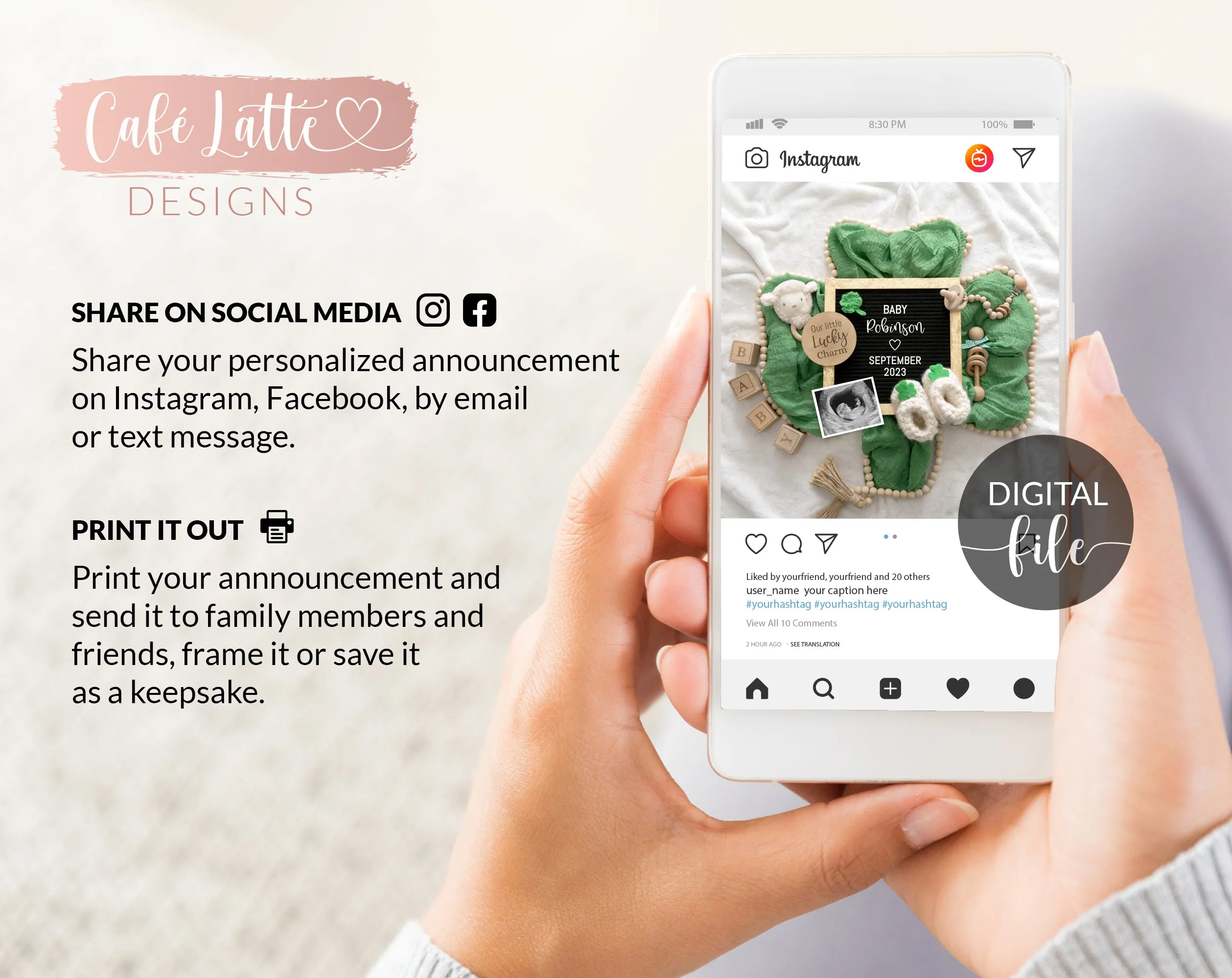 St Patricks Day Digital Pregnancy Announcement Social Media, St Patricks Baby Announcement Lucky Charm Letter Board Editable Template DIY