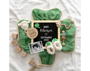 St Patricks Day Digital Pregnancy Announcement Social Media, St Patricks Baby Announcement Lucky Charm Letter Board Editable Template DIY