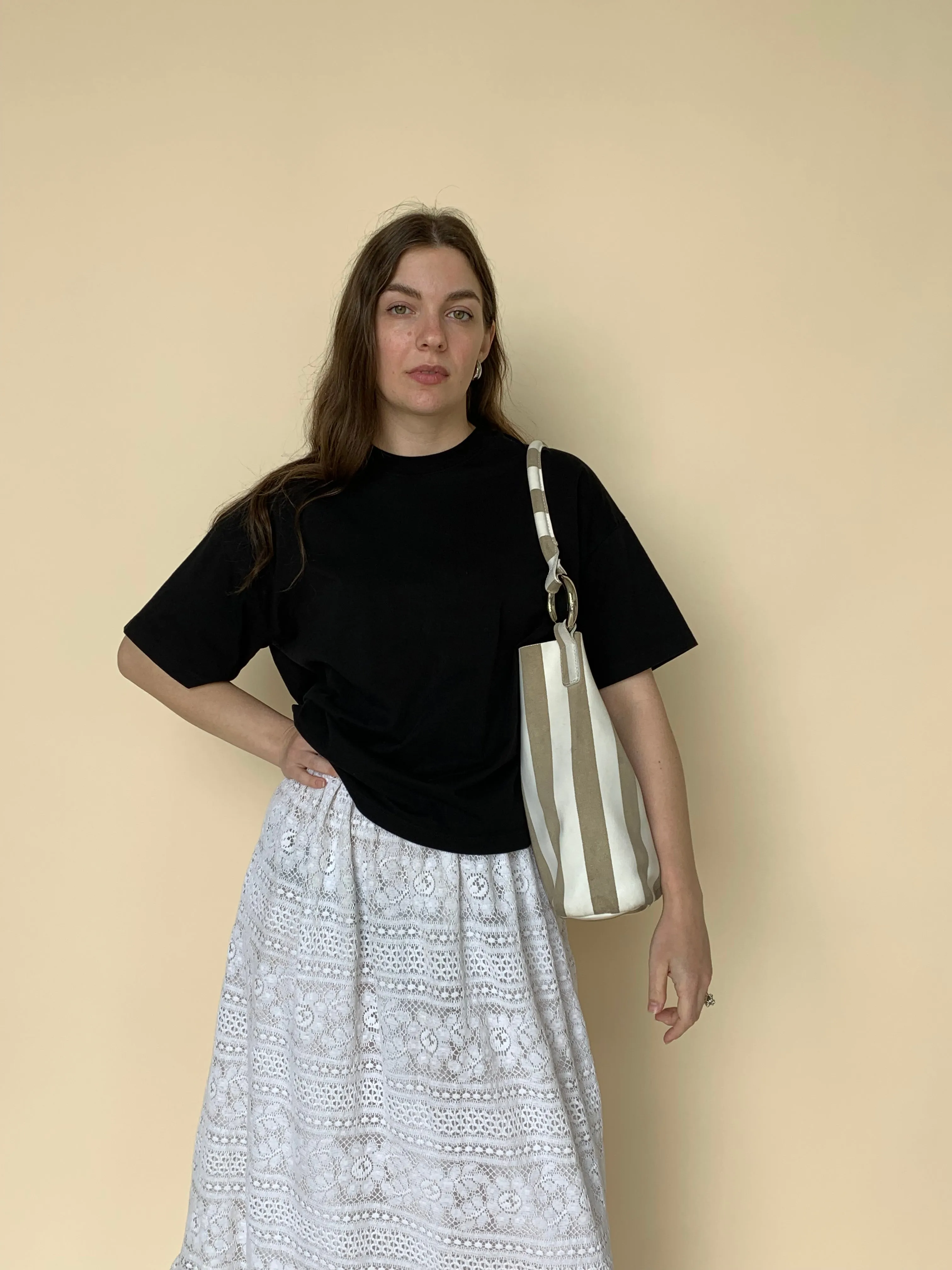 Striped leather vintage shoulder bag
