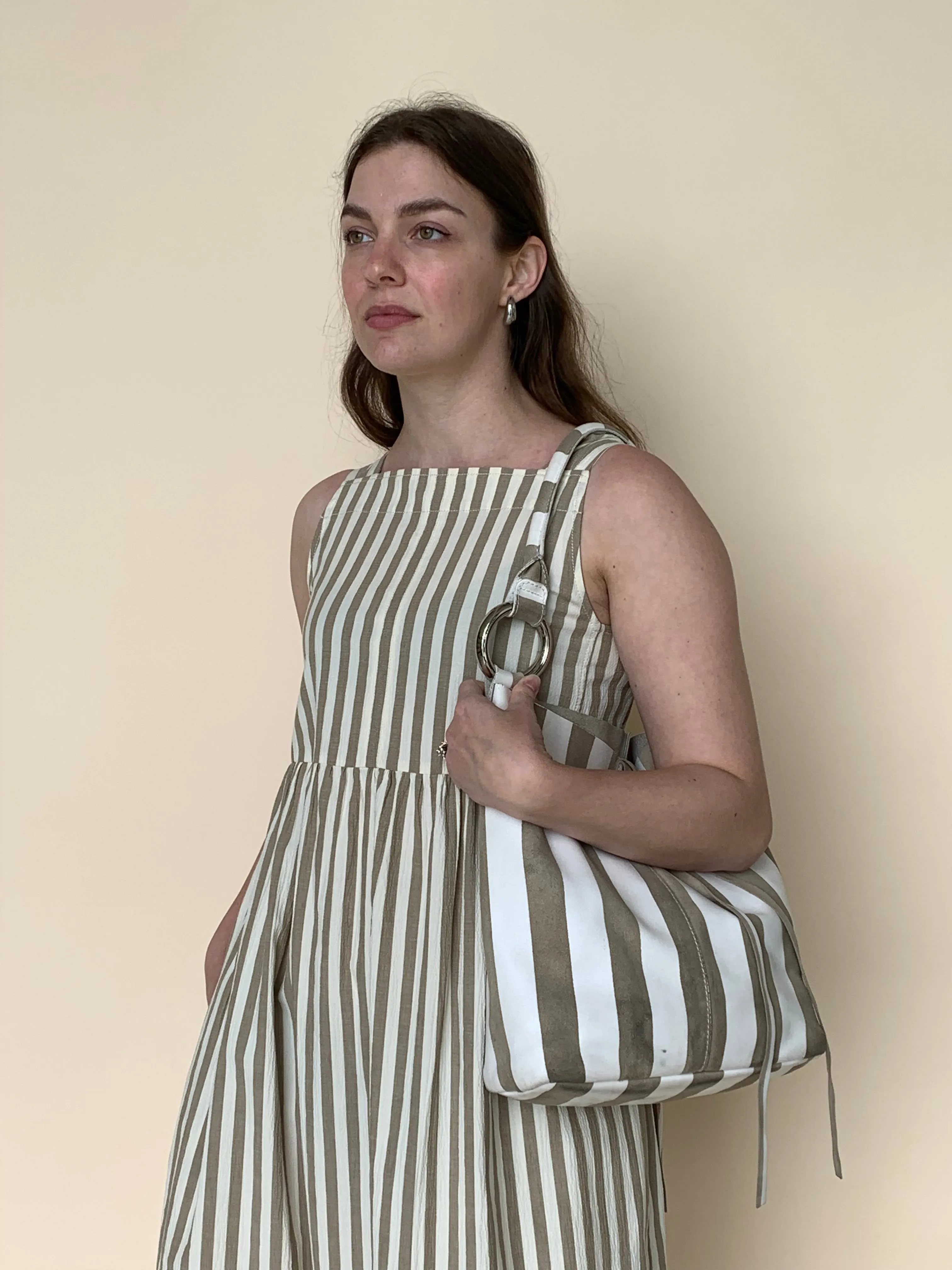 Striped leather vintage shoulder bag