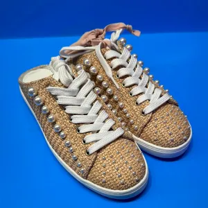 STUART WEITZMAN Raffia Pearl Embossed Hald Sneaker