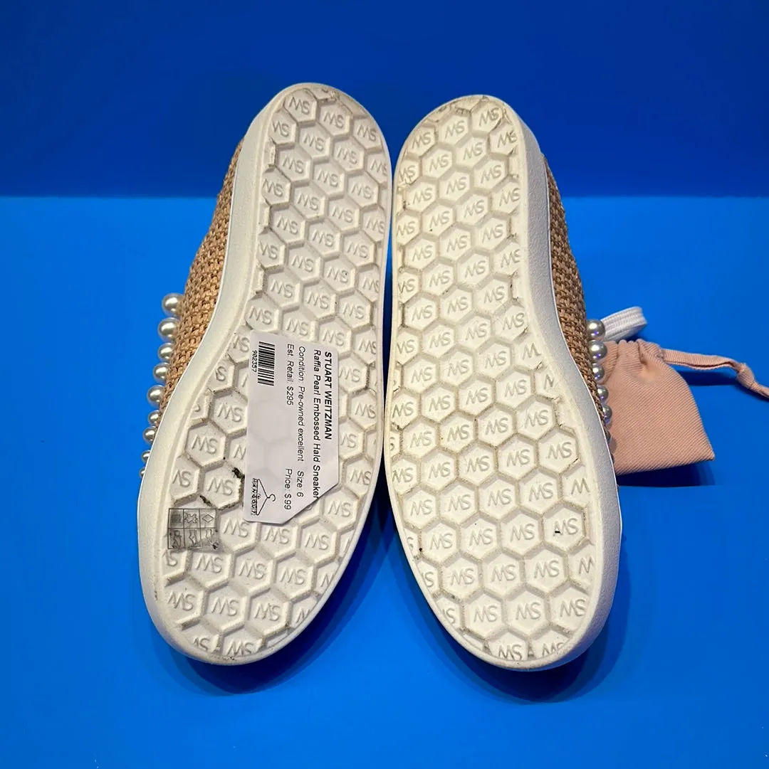 STUART WEITZMAN Raffia Pearl Embossed Hald Sneaker