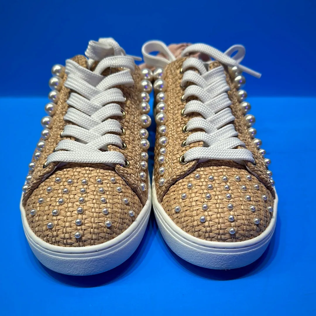 STUART WEITZMAN Raffia Pearl Embossed Hald Sneaker