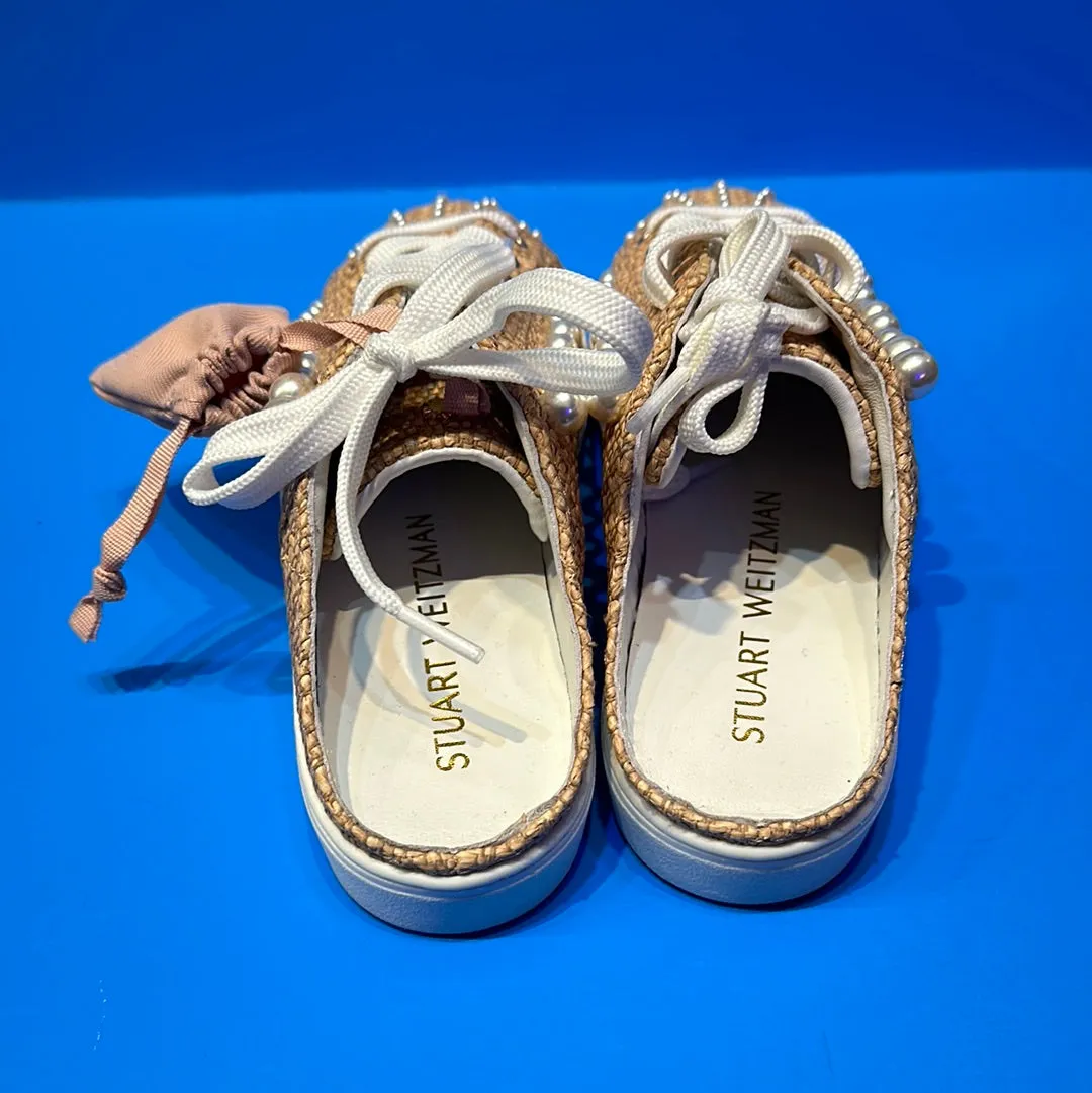 STUART WEITZMAN Raffia Pearl Embossed Hald Sneaker