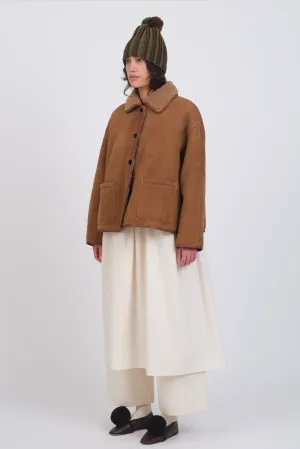 Suede Back Curly Hair Sheepskin Avis Jacket in Tan