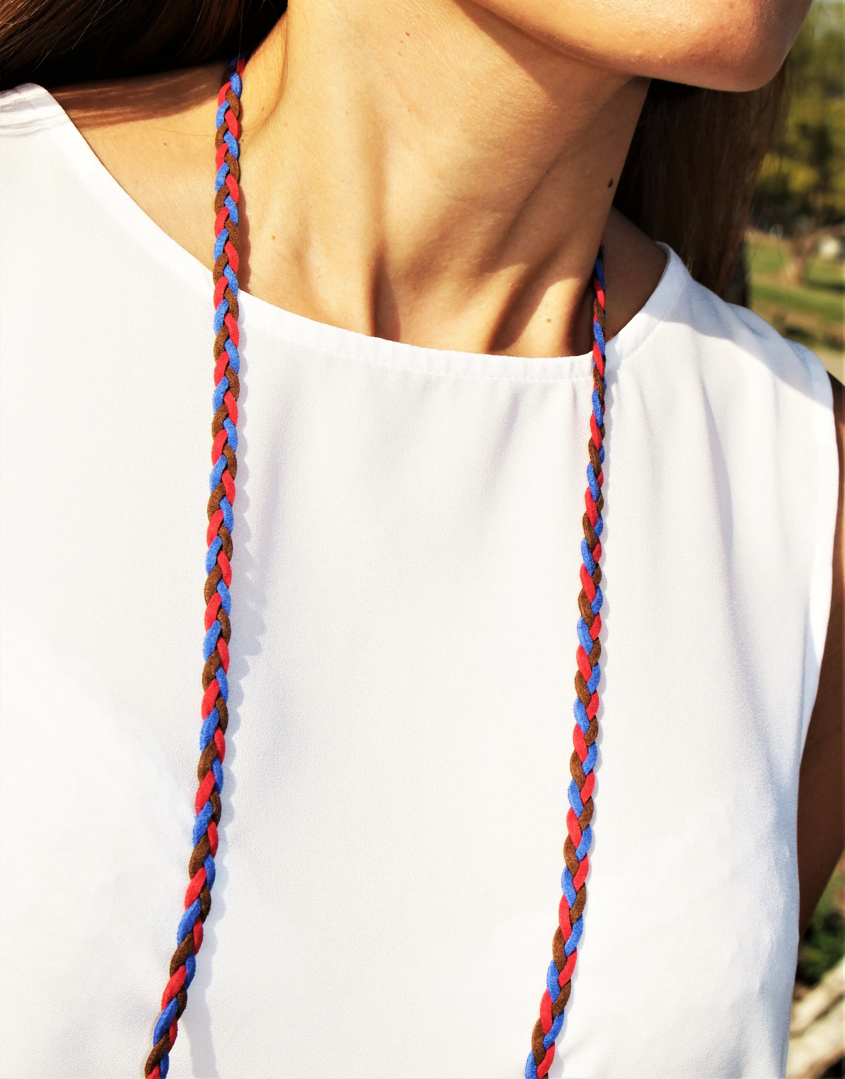 Suede - Red, Blue & Brown - Wine Necklace