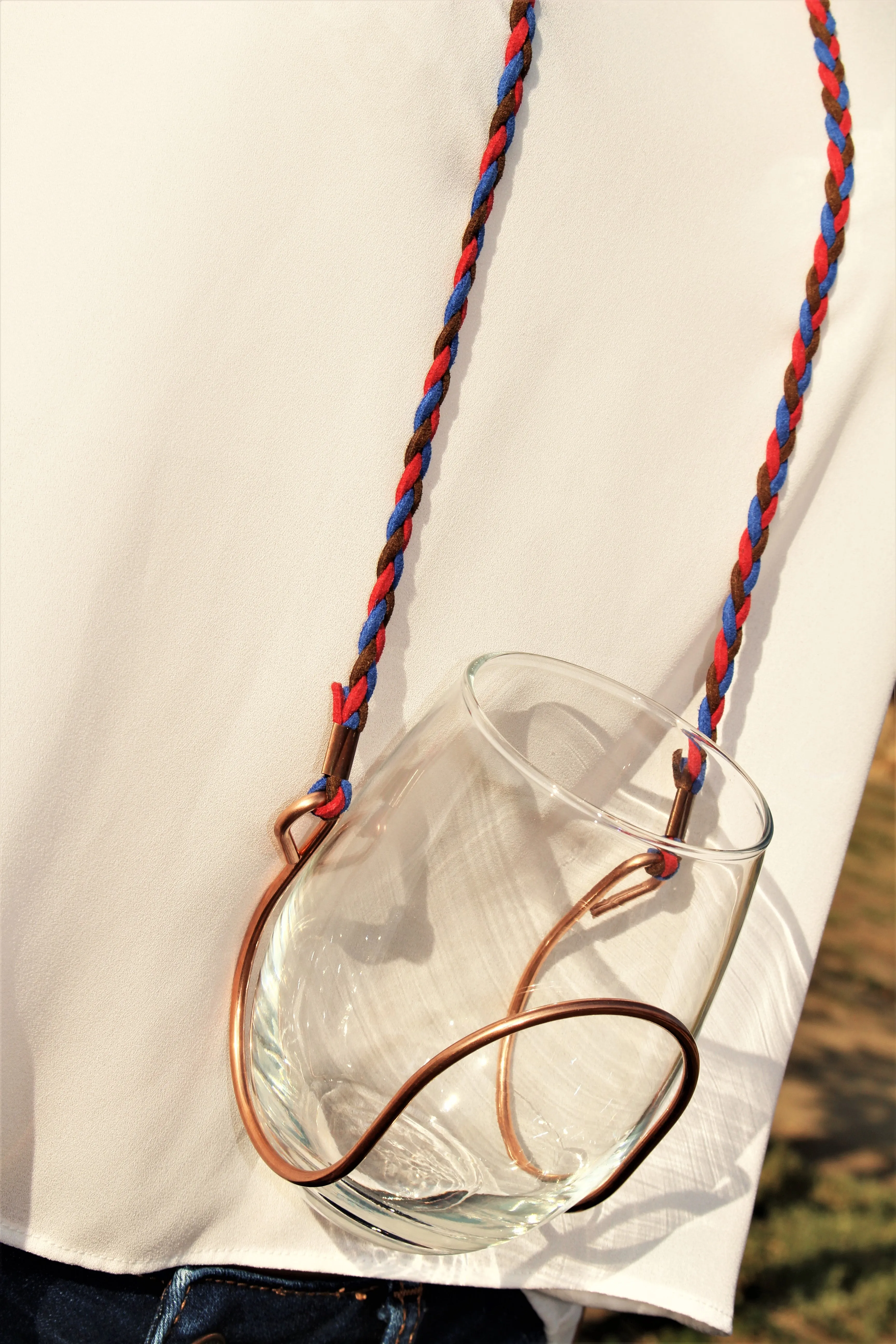 Suede - Red, Blue & Brown - Wine Necklace