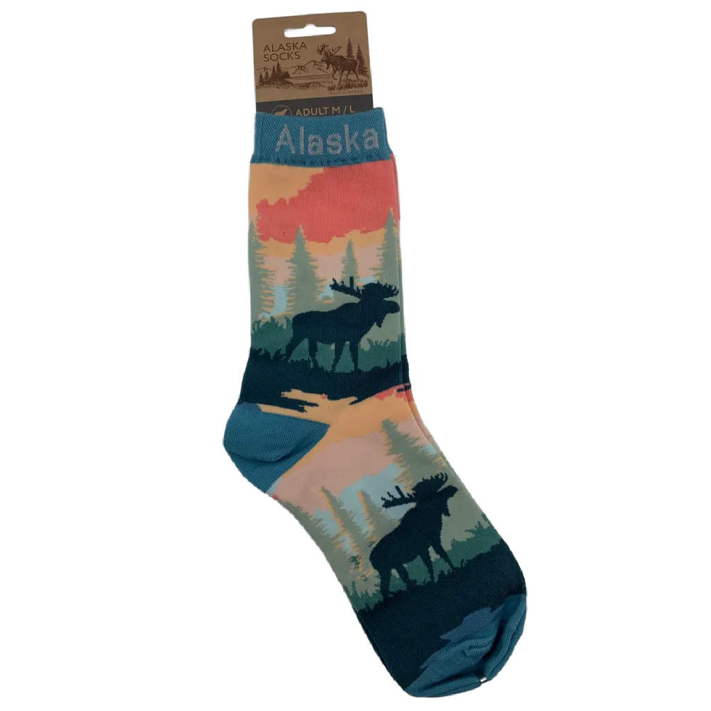 Sunset Moose and Trees Alaska Socks