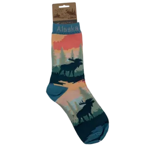 Sunset Moose and Trees Alaska Socks