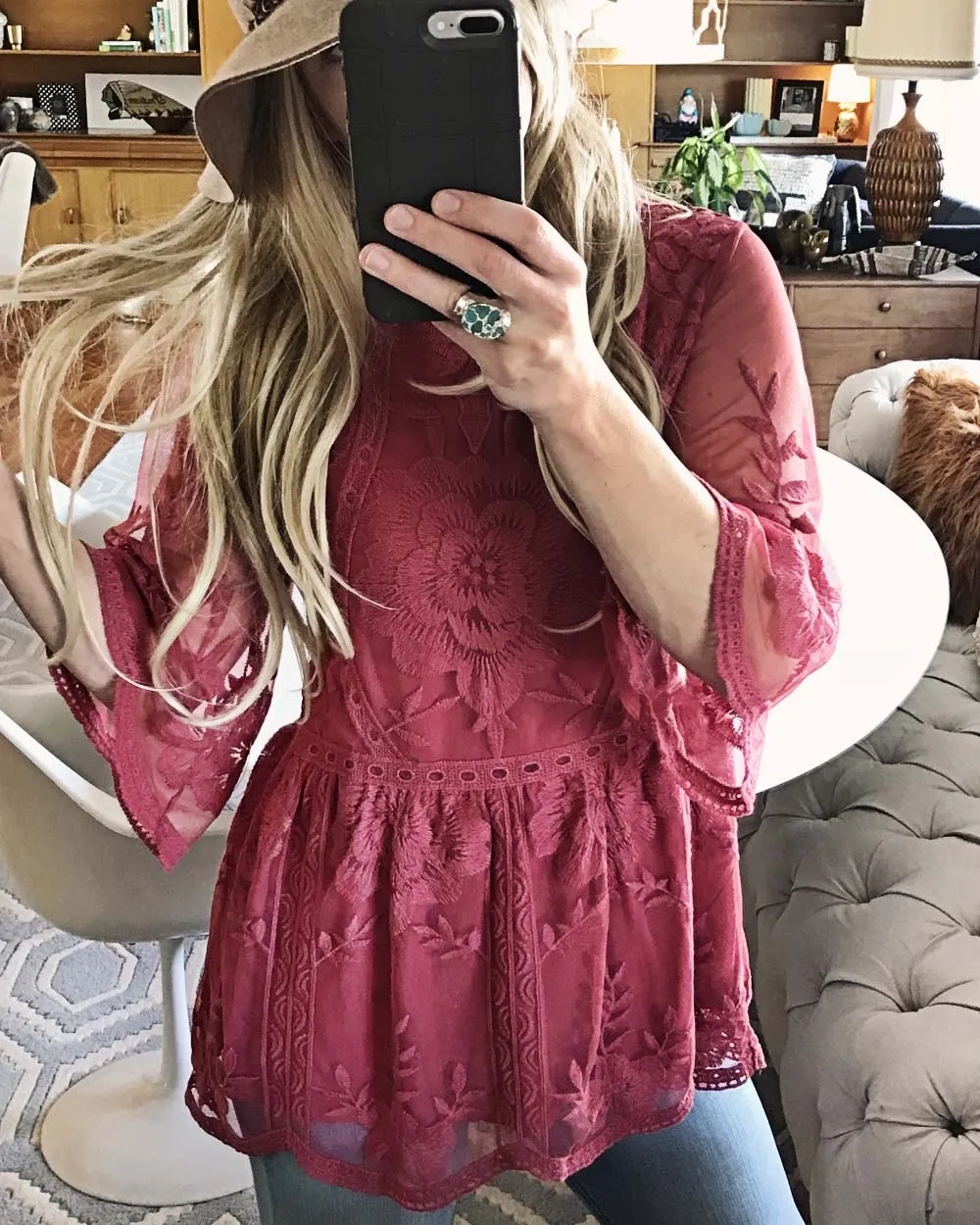 Tainted Rose Lace Top in Rose
