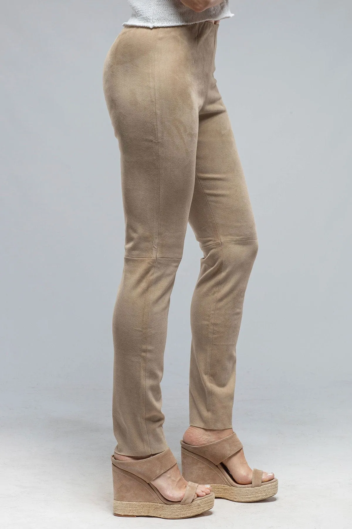 Tania Stretch Suede Pant in Beige