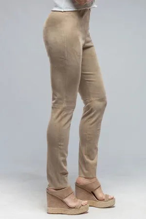 Tania Stretch Suede Pant in Beige