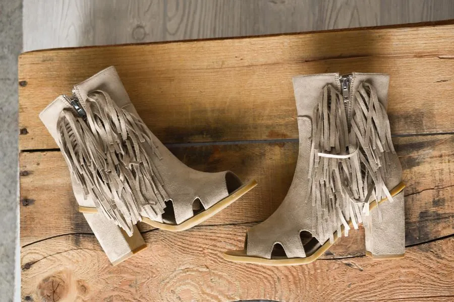 Taupe Fringe Booties
