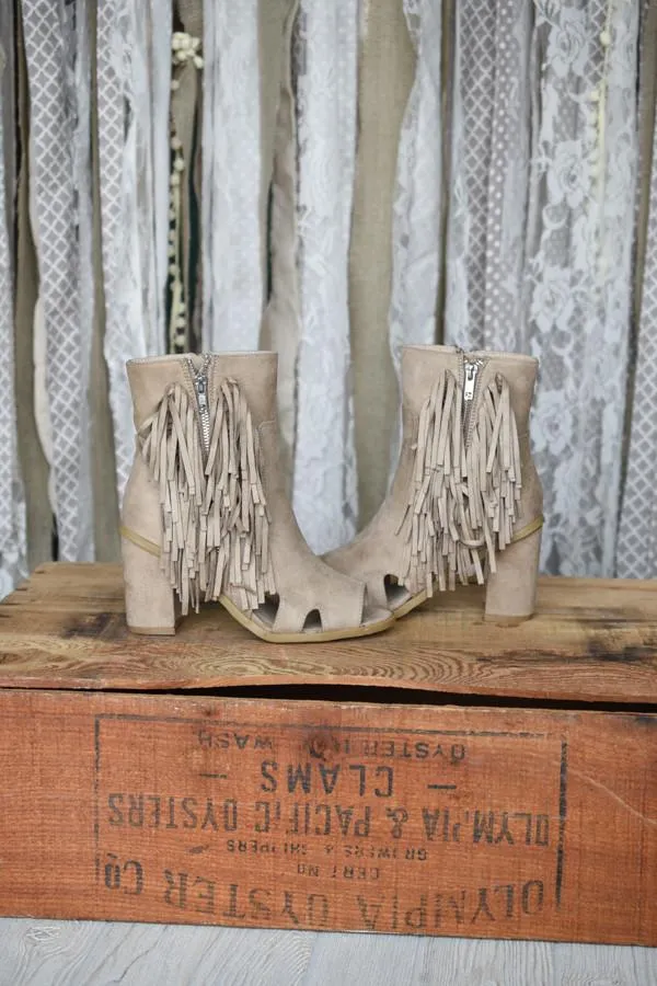 Taupe Fringe Booties