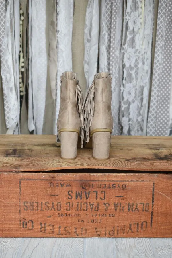 Taupe Fringe Booties