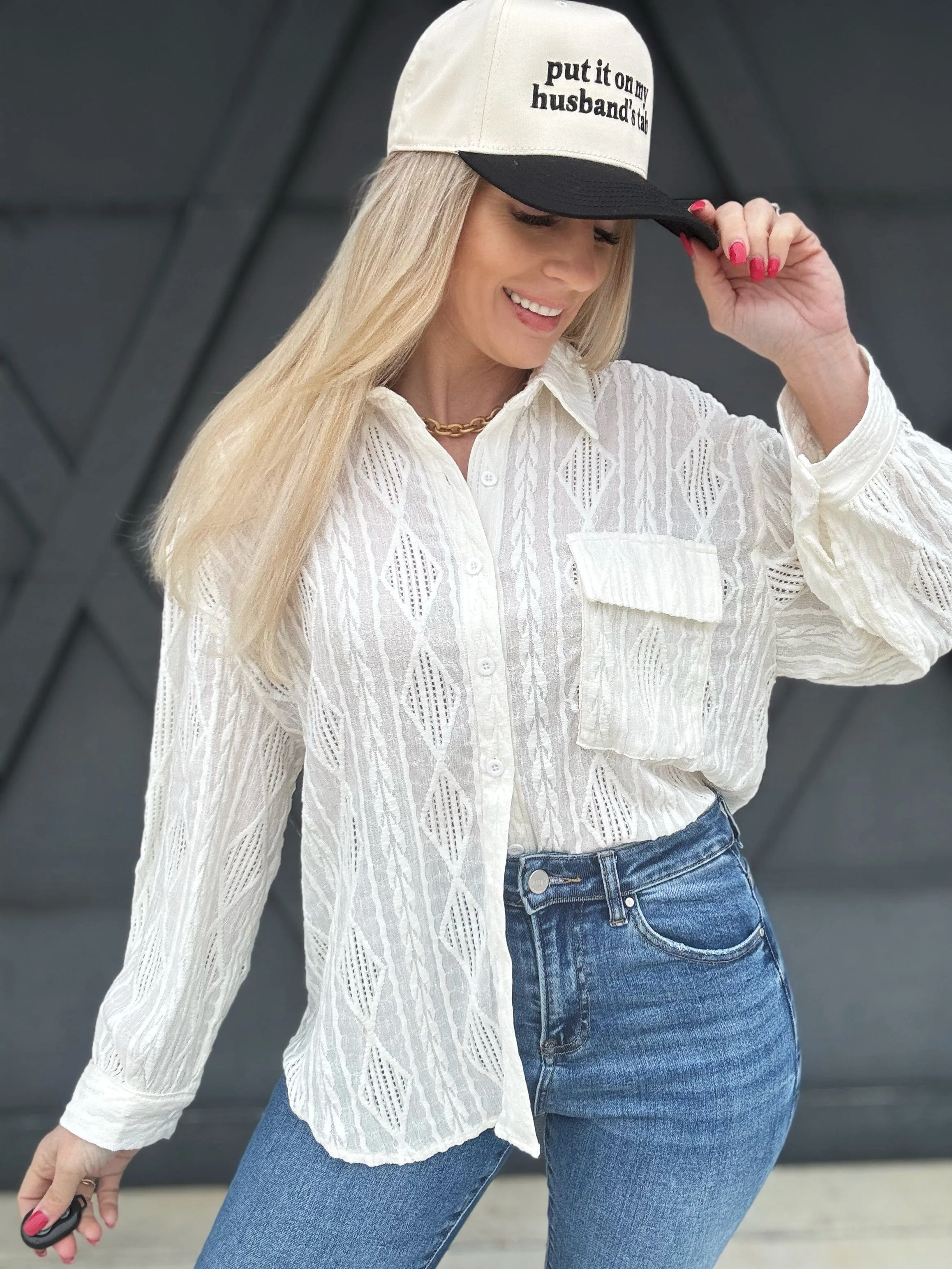 Textured Oversized Woven Top In Ivory