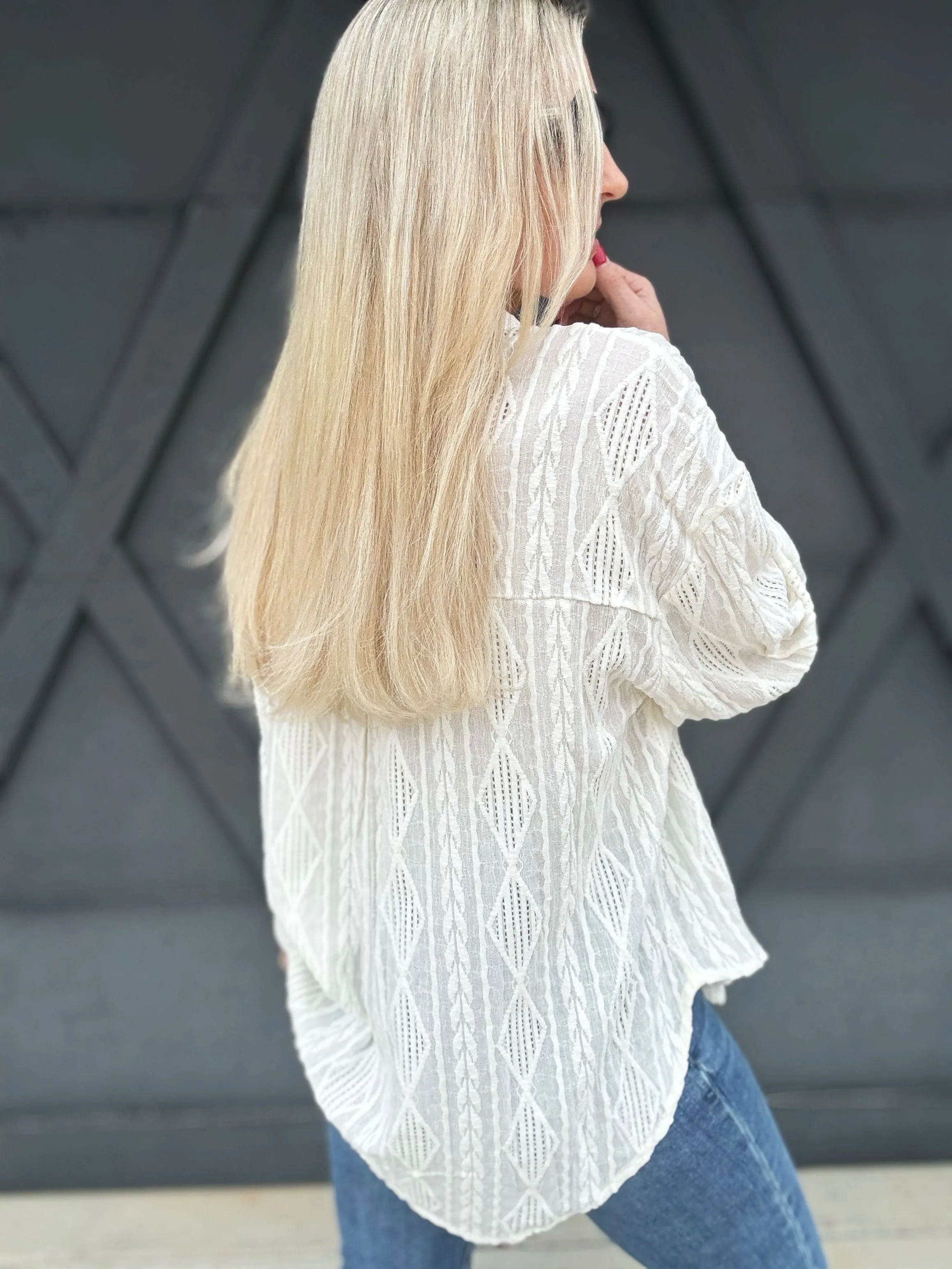 Textured Oversized Woven Top In Ivory