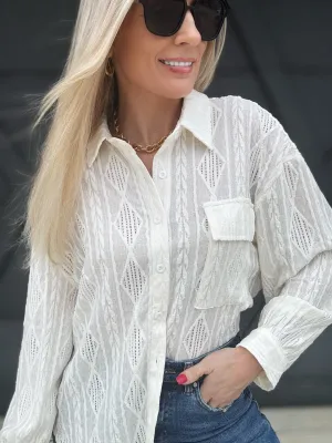 Textured Oversized Woven Top In Ivory