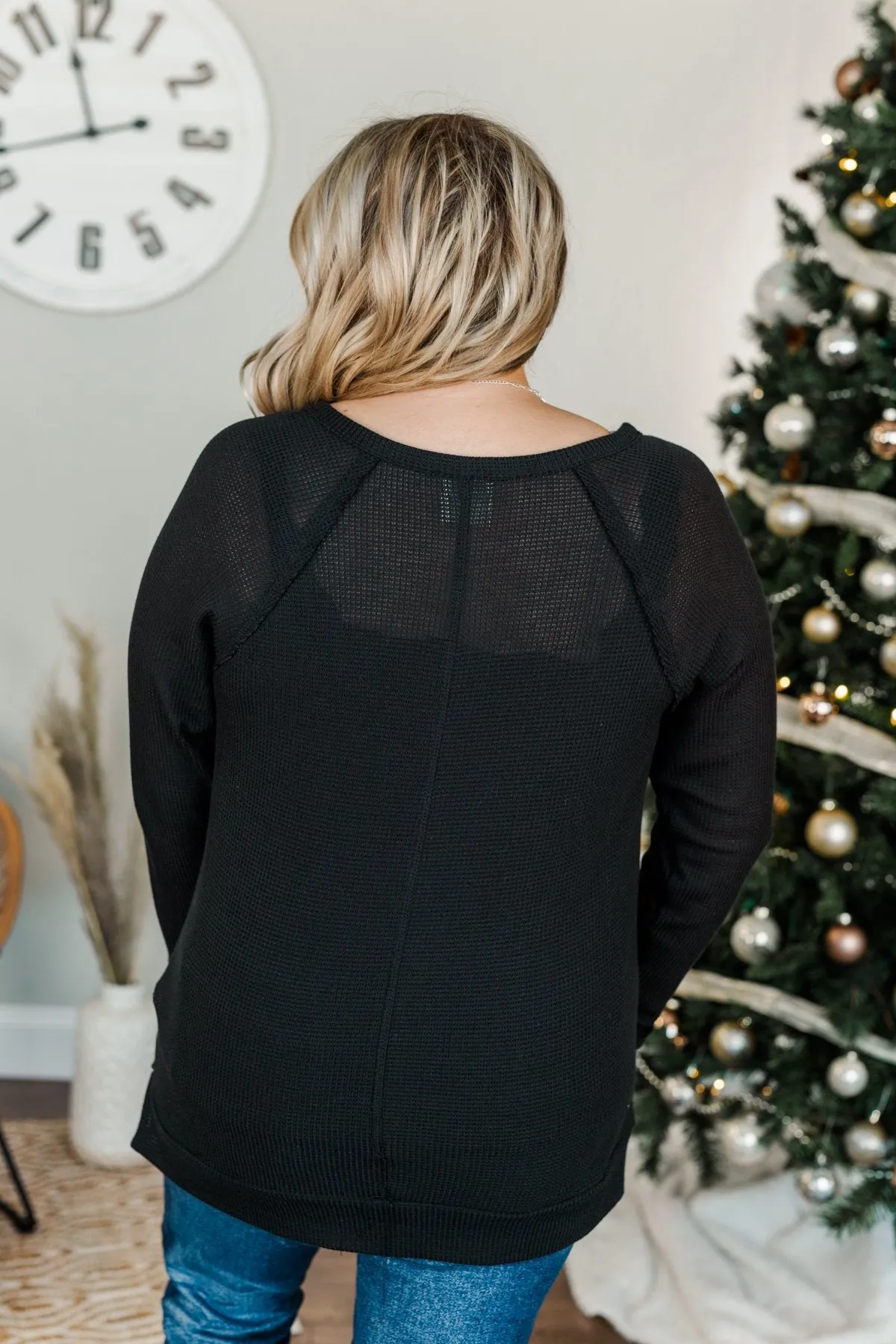 There You Go Again Thermal Notch Top- Black
