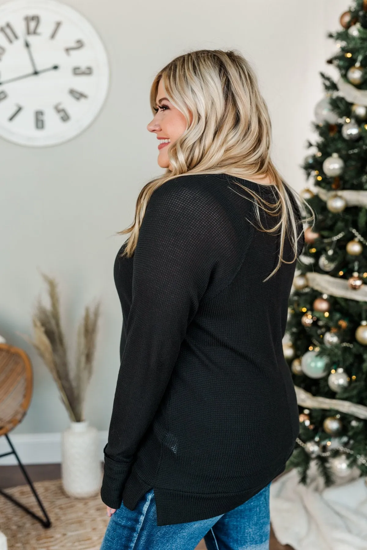 There You Go Again Thermal Notch Top- Black
