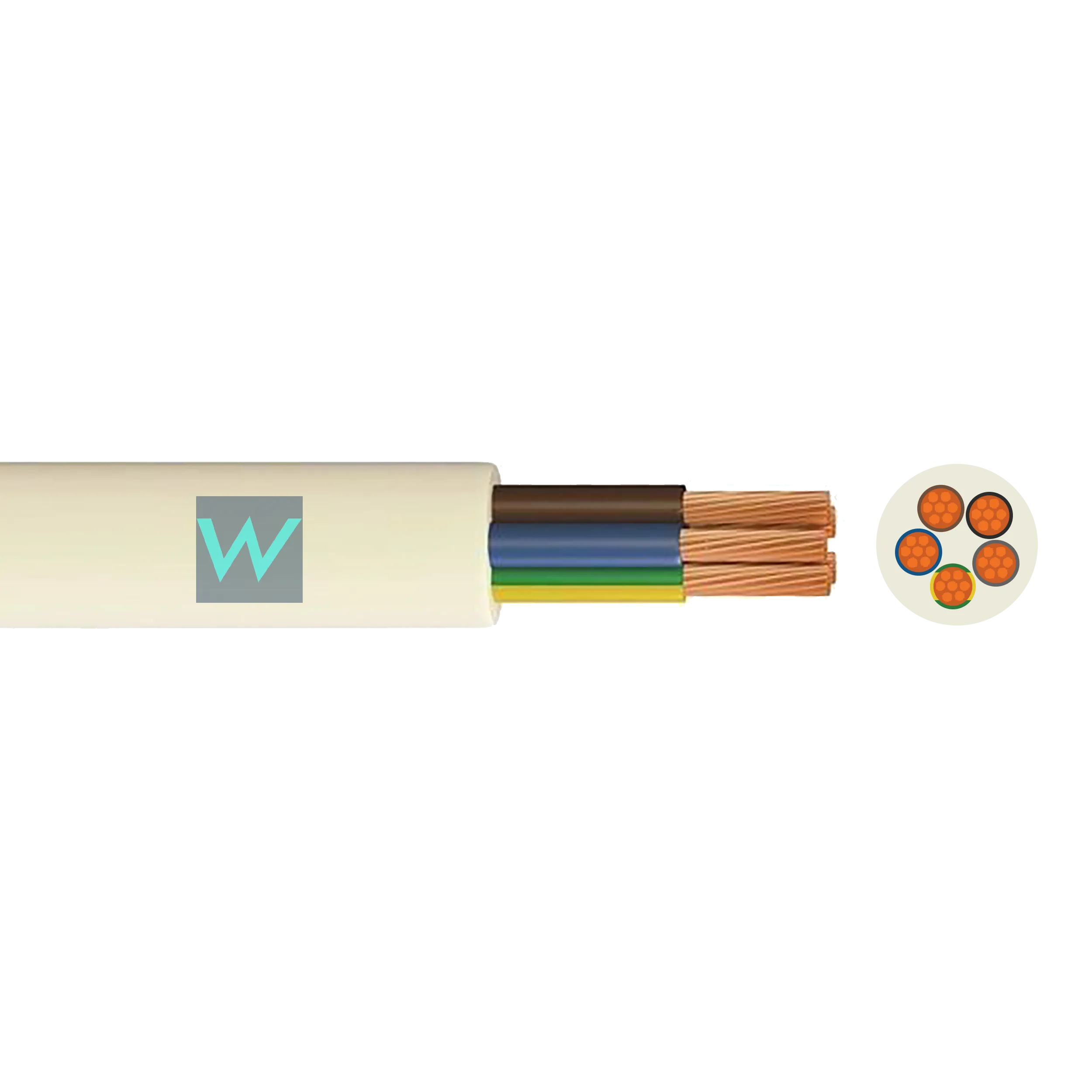 Time 3095Y 5 Core Round Heat Resistant Flexible 0.75mm White Cable - 50M