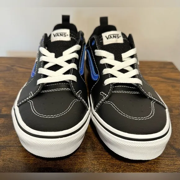 Vans Little/Big Boys Leather Filmore Black/Blue Sneakers NWT Various Sizes